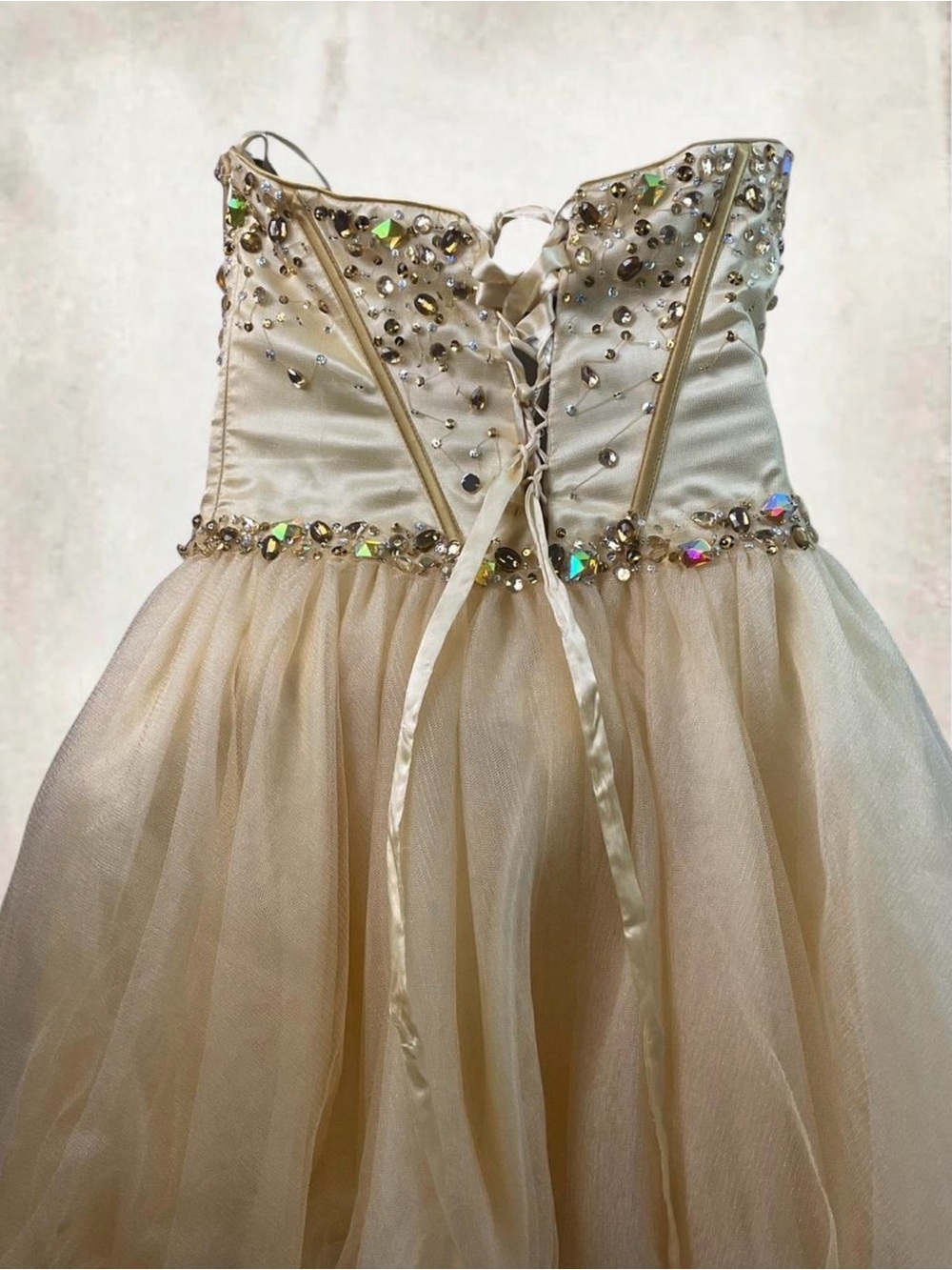 Gold Strapless Sweetheart Cocktail Dress with Crystal Embellishment - Picture 5 of 7